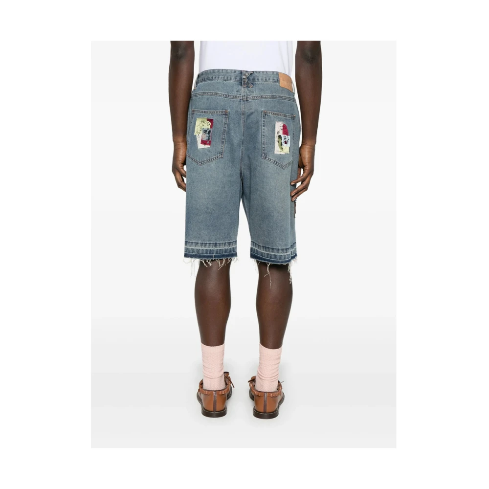 KidSuper Studios Blauwe Raw-Cut Denim Shorts Blue Heren