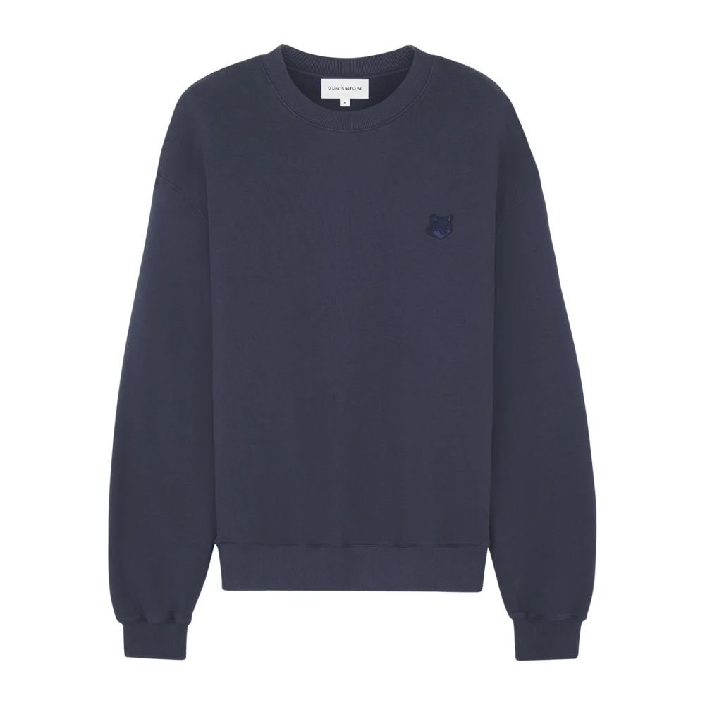 Maison Kitsuné Geborduurde Foxy Patch Katoenen Sweatshirt Blue Heren