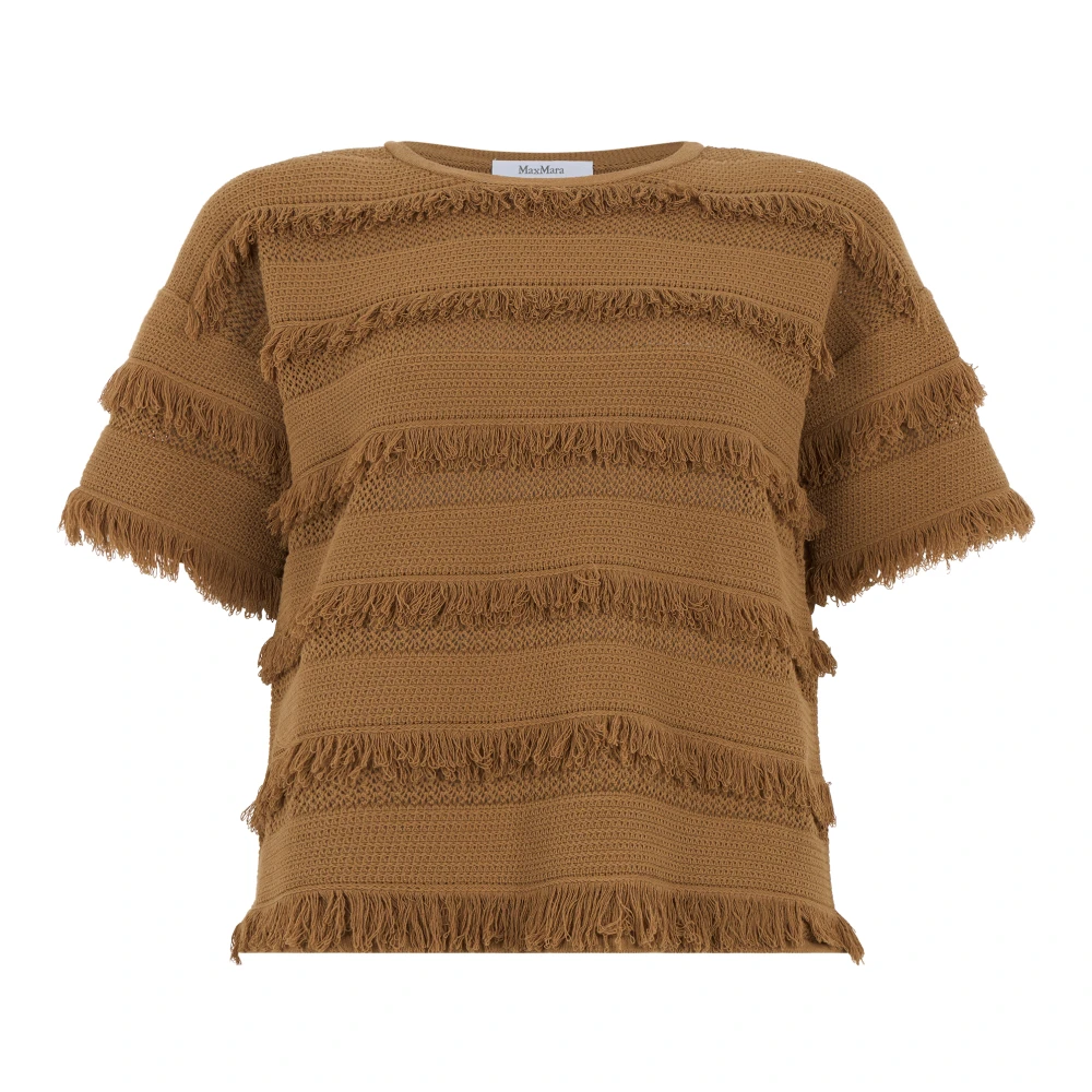 Max Mara Women's Brown Oversized Patterned Viscose Jumper - Round-Neck Knitwear - L - Knitwear