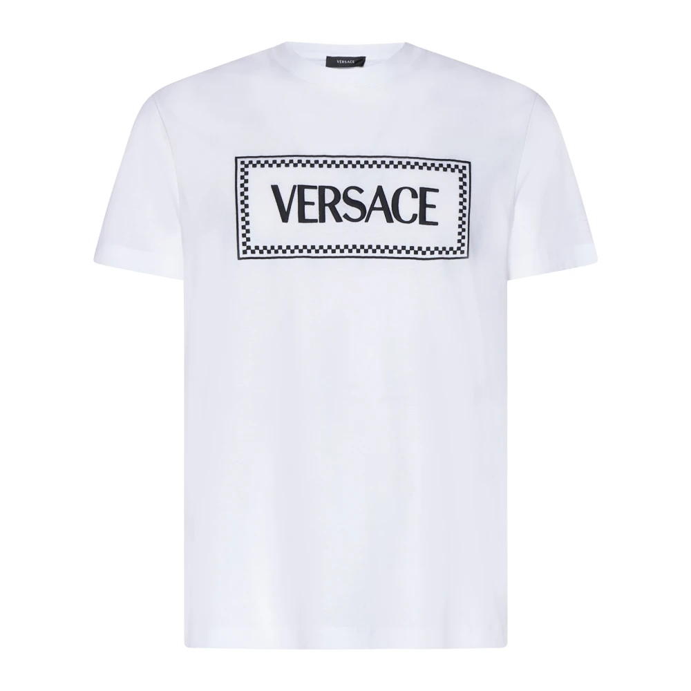 Versace Men's White Logo Print Cotton T-Shirts And Polos