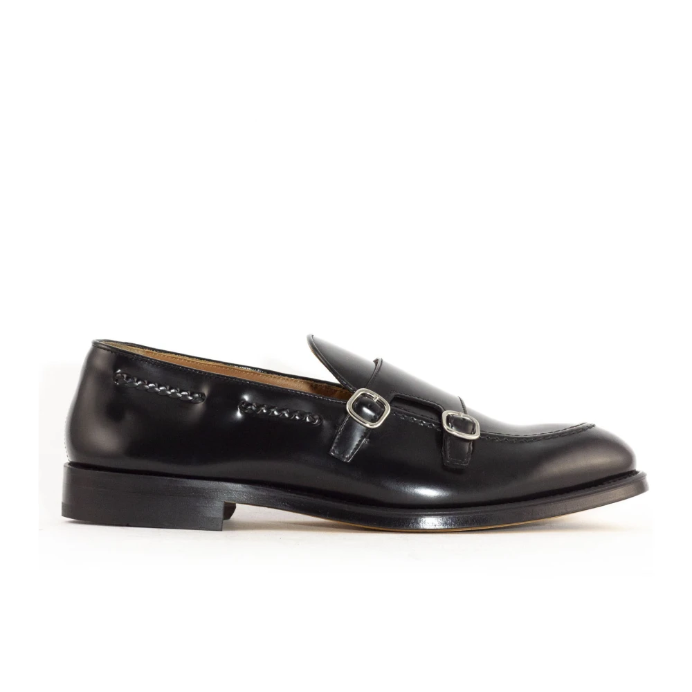 Doucal's Svart läder dubbel spänne loafers Black, Herr