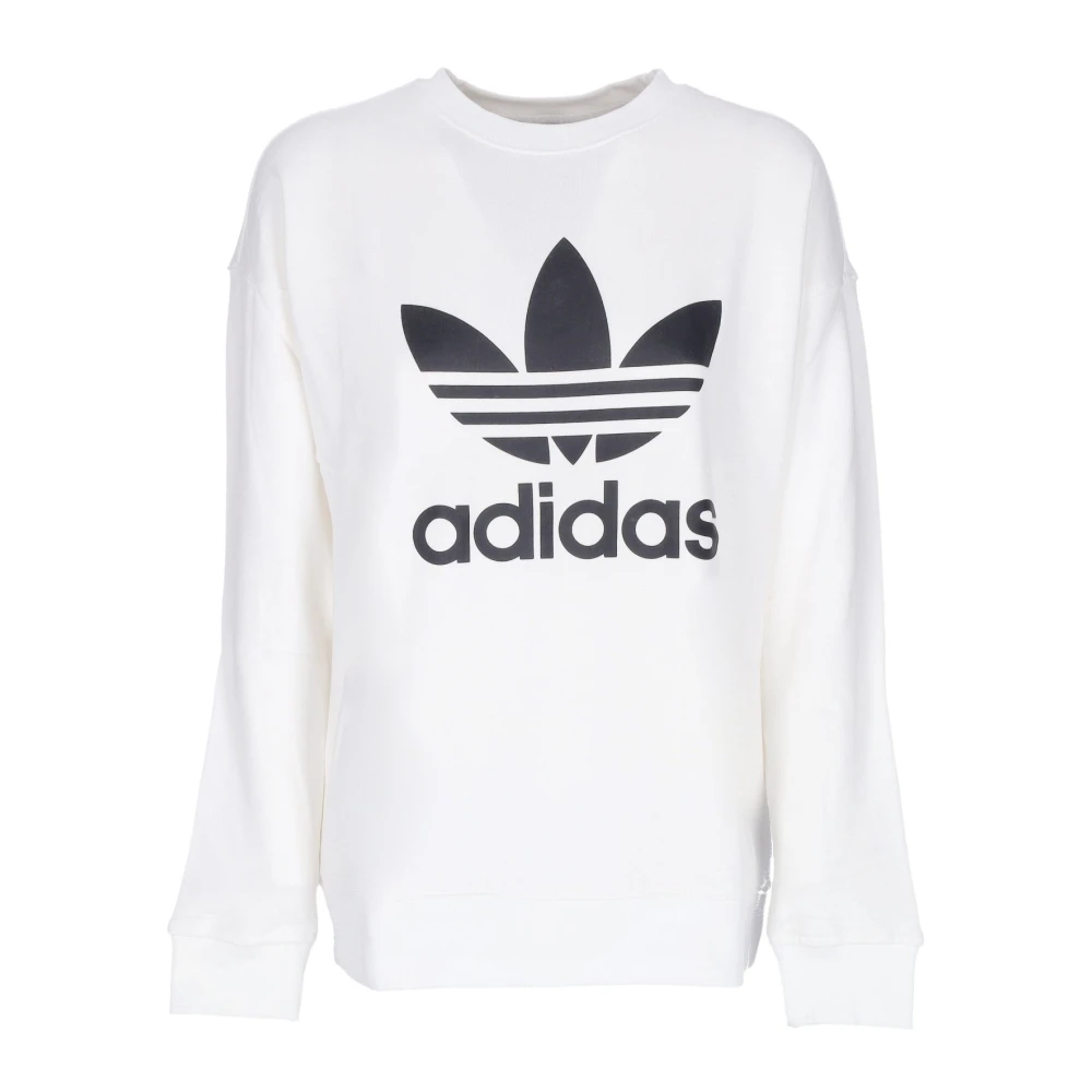 Adidas Women's White Crewneck Sweatshirt With Trefoil Logo - Long Sleeve Training Tops - M - Sport