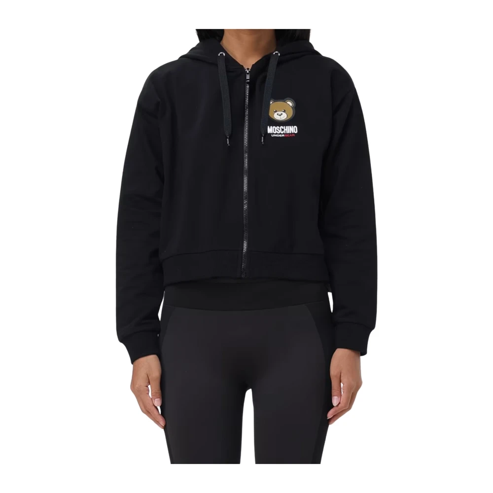 Moschino Zwarte Hoodie Sweater Rits Zakken Black Dames