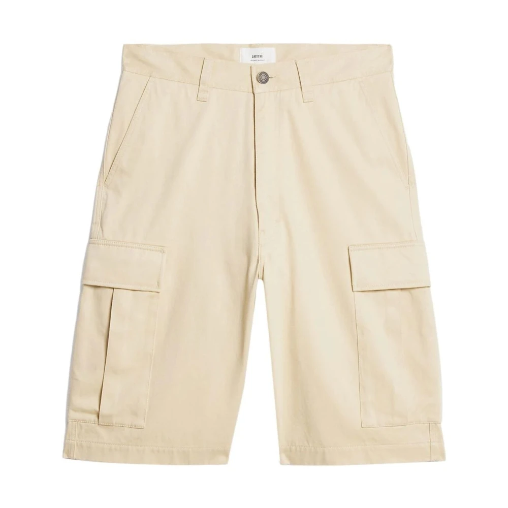Ami Paris Men's Beige Cotton Casual Cargo Shorts