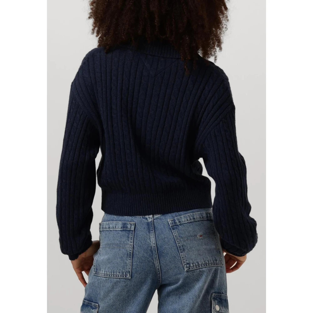 Tommy Jeans Blauwe Kabel Rugby Sweater Blue Dames