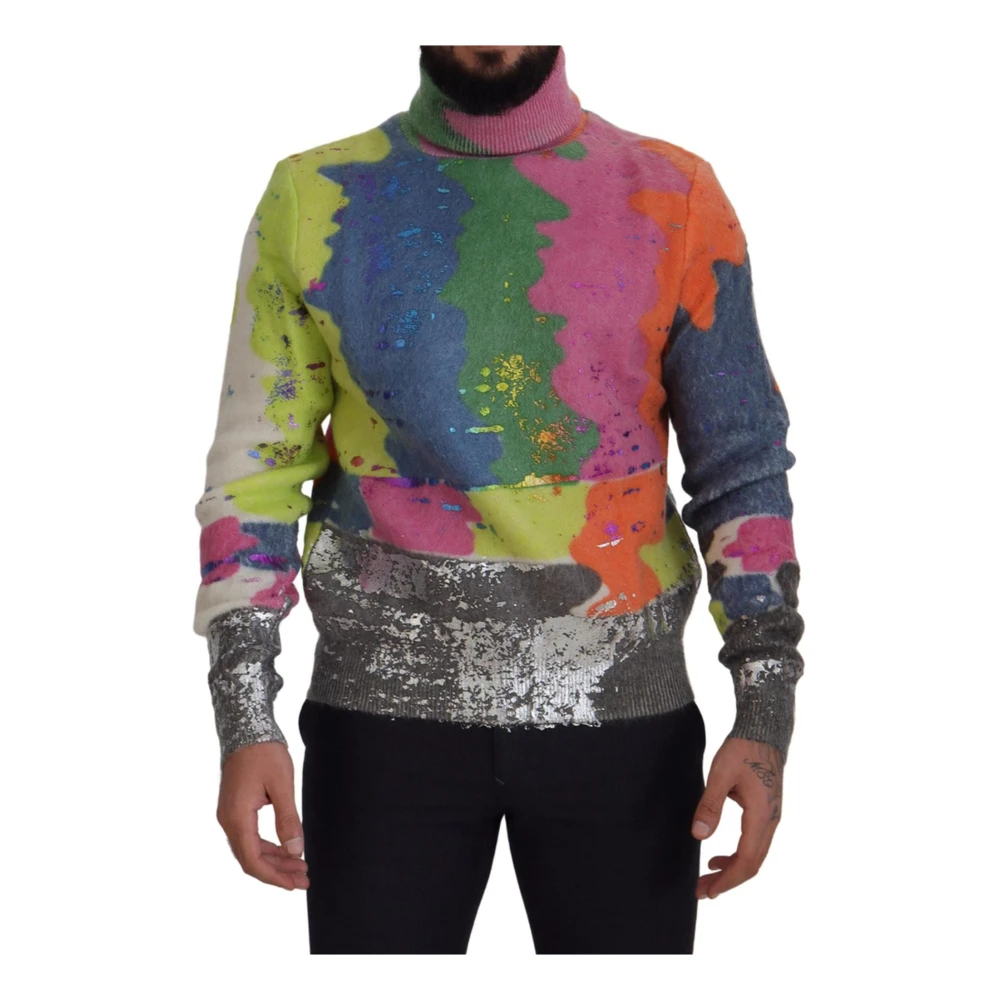 Dolce & Gabbana Men's Multicolor Stunning Turtleneck Jumper With Tv Motive - Turtlenecks - S - Knitwear