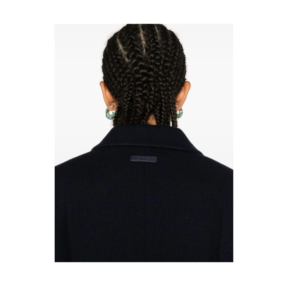 Calvin Klein Navy Blue Wollen Jas Blue Dames