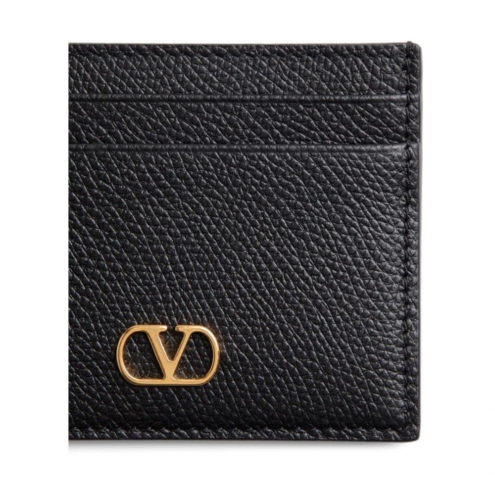 Valentino Garavani Zwarte Pebble Leren Portemonnee met VLogo Black Dames