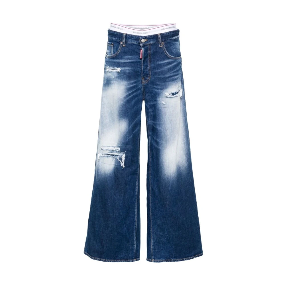 Dsquared2 Indigo Blauwe Ripped Jeans met Contraststiksels Blue Dames