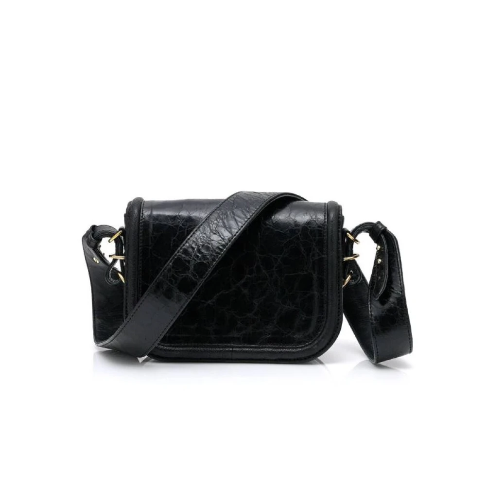 Claris Virot Vintage Zwarte Leren Schoudertas Black Dames