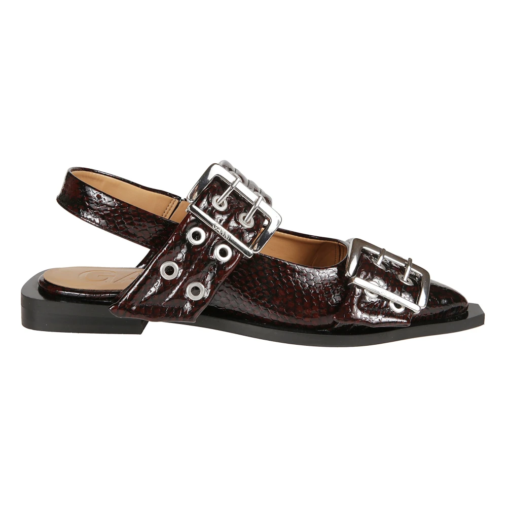Ganni Women's Brown Ballerinas,, Snake Burgundy Feminine Buckle Ballerinas Size 5 Uk