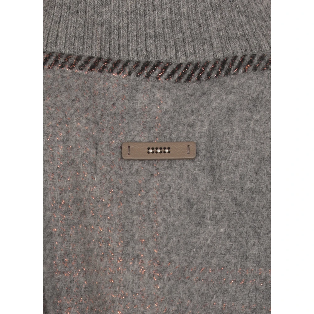 PESERICO Grijze Wollen Poncho met Lurex Details Gray Dames