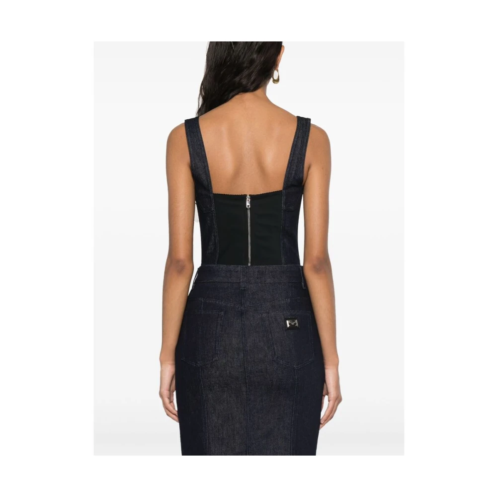 Dolce & Gabbana Blauwe Sweetheart Neck Rits Jurk Blue Dames