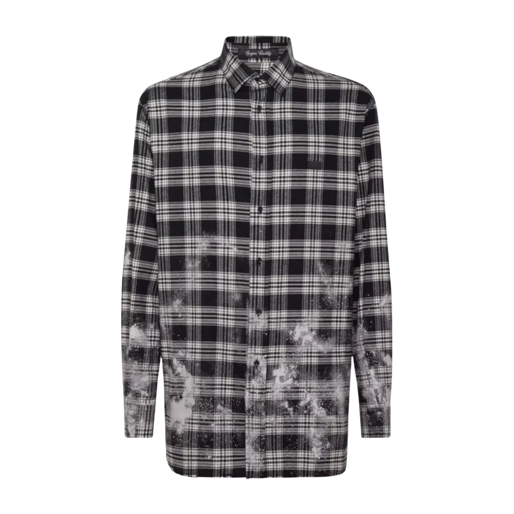 Philipp Plein Monochrome Geruite Overhemd Sugar Daddy Black Heren