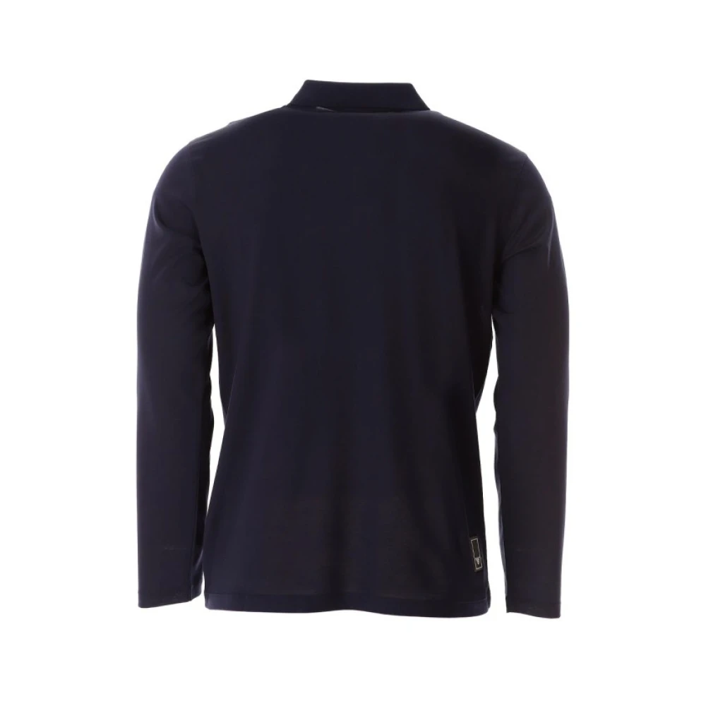 Armani Navy Logo Lange Mouw Polo Shirt Blue Heren