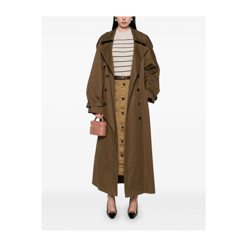 Saint Laurent Dubbelbreasted katoenen twill trenchcoat Brown Dames