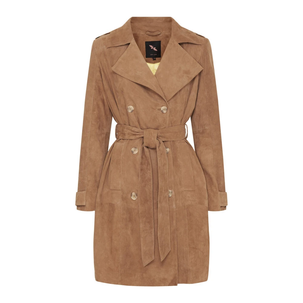 Btfcph Klassieke Trenchcoat Suede Skind Kameel Brown Dames