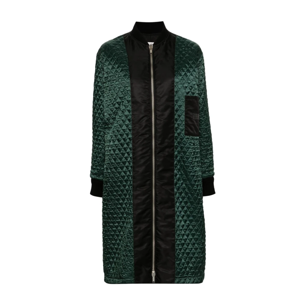 Mm6 Maison Margiela Women's Green Long Nylon Bomber Coat - Parkas - 2XS - Coats
