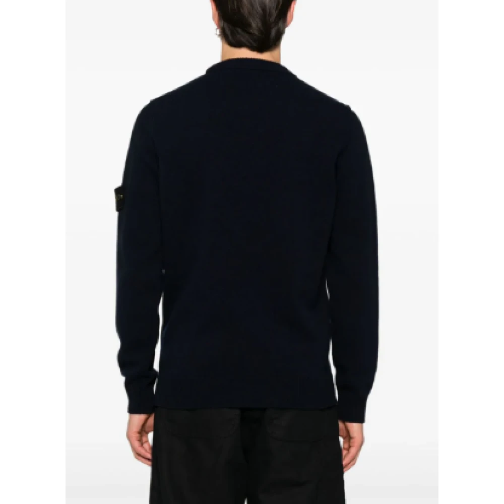 Stone Island Blauwe Wollen Crew Neck Trui Blue Heren