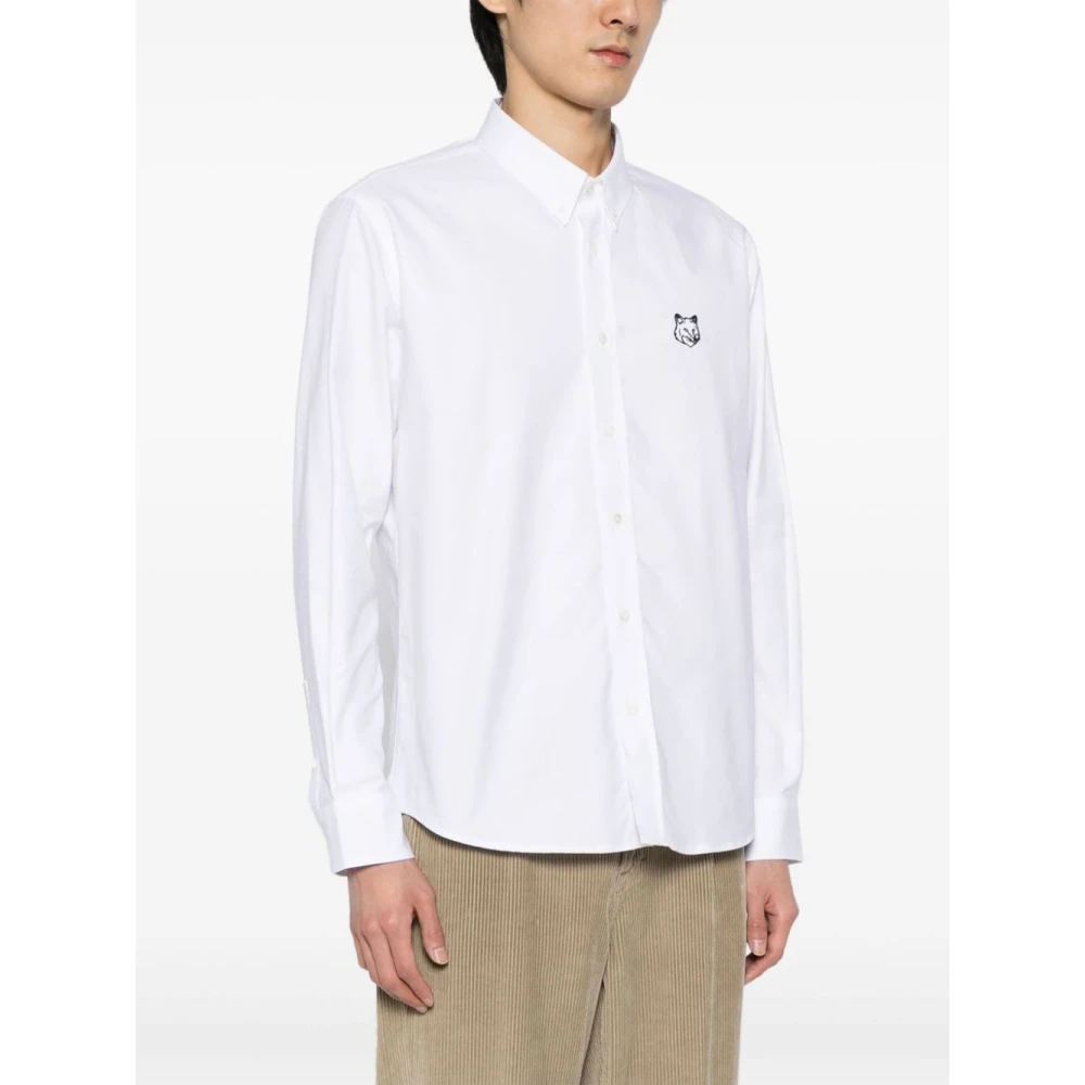 Maison Kitsuné Witte Oxford Katoenen Overhemd met Fox Logo Borduurwerk White Heren