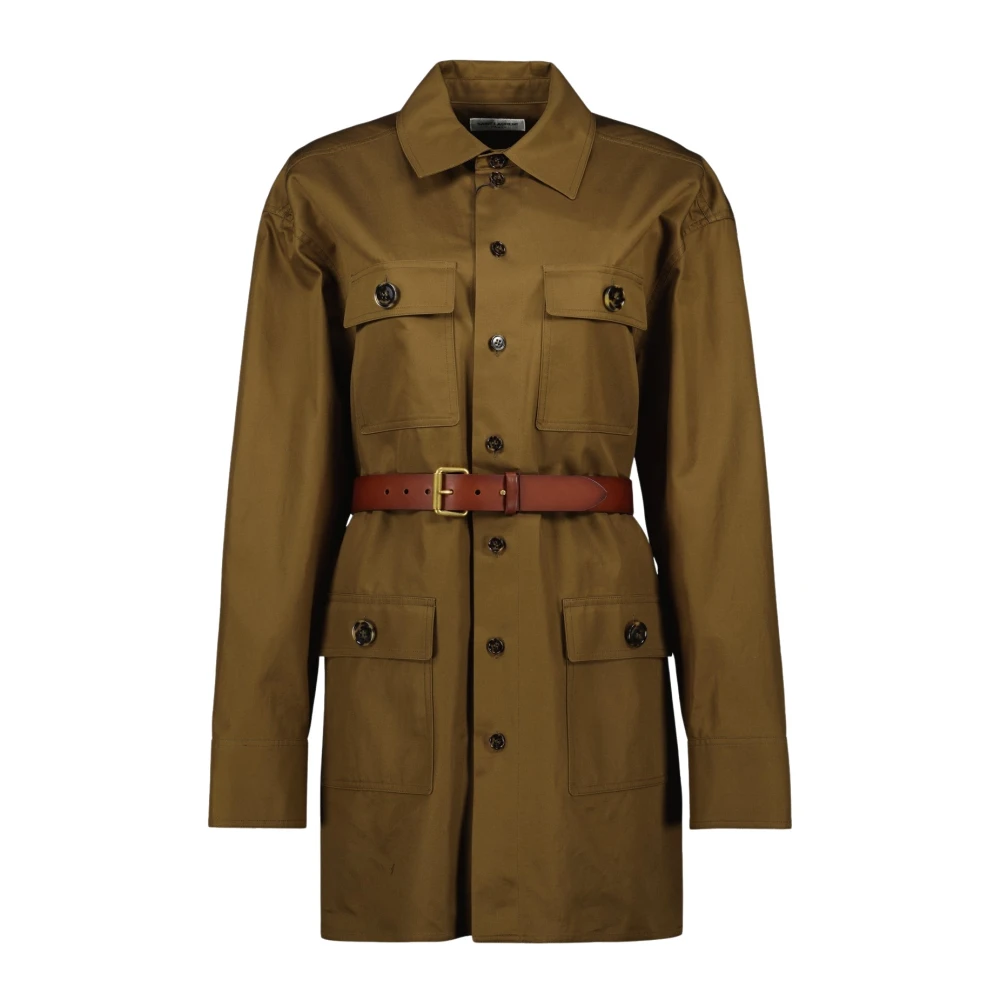 Saint Laurent Bruin Khaki Overhemdjurk Brown Dames
