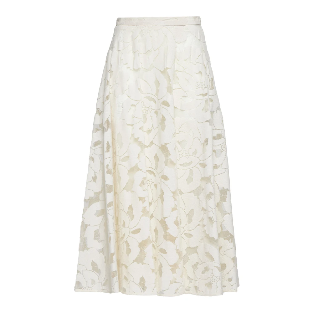 Max Mara Studio Ivoor Bloemenkant Midi Rok Beige Dames