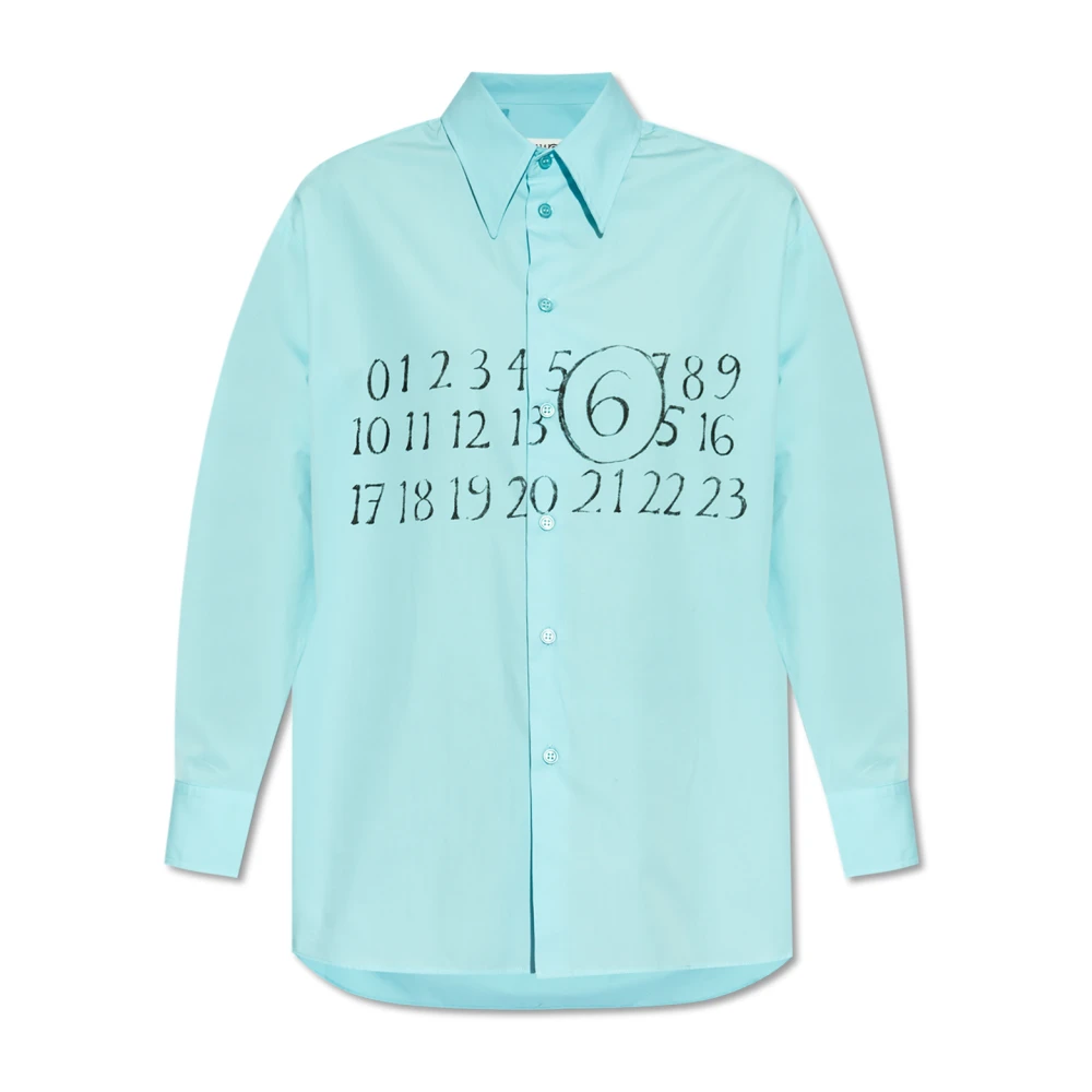 MM6 Maison Margiela Overhemd met bedrukt logo Blue Dames