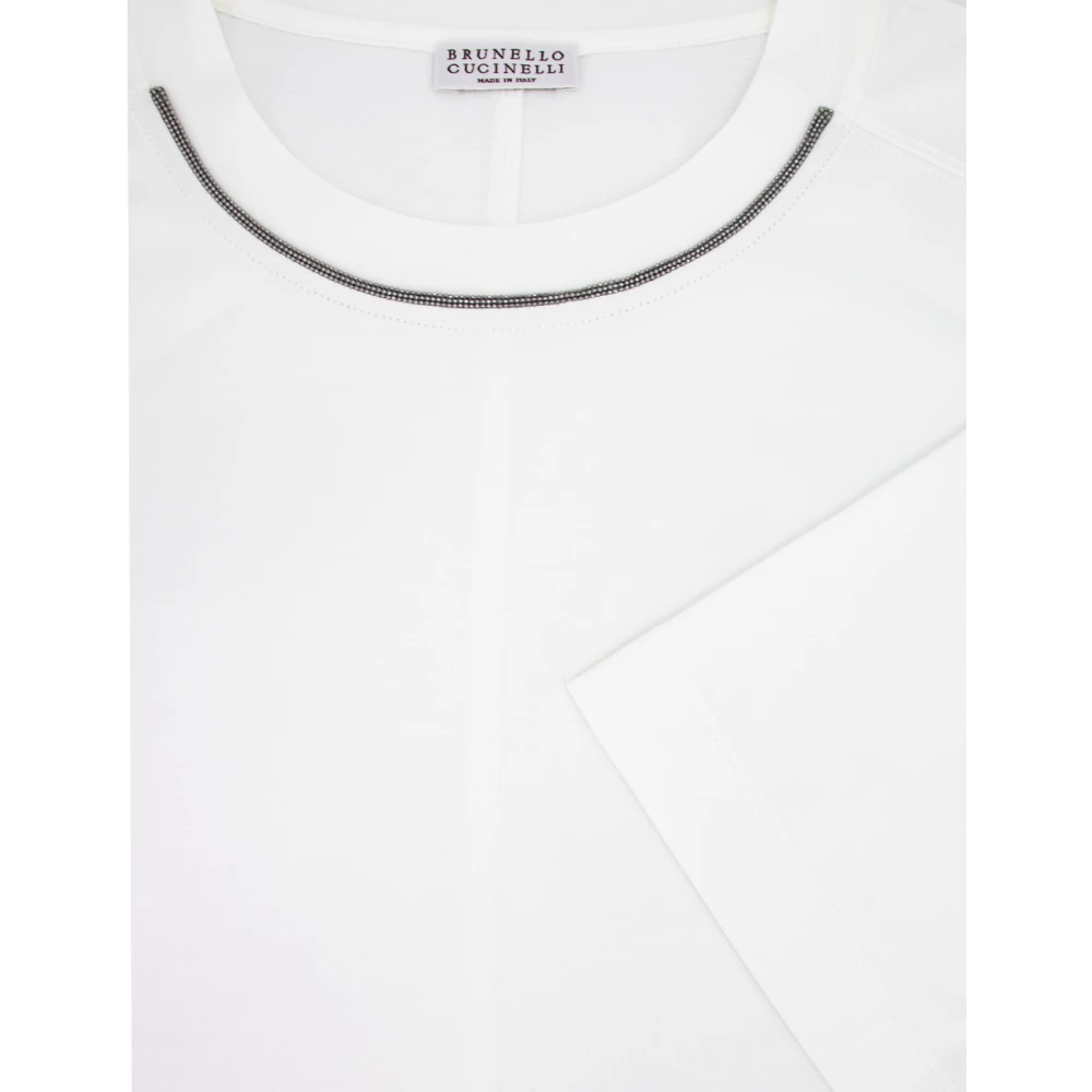 BRUNELLO CUCINELLI Bianco Ss24 Geborduurd Katoenen T-Shirt White Dames