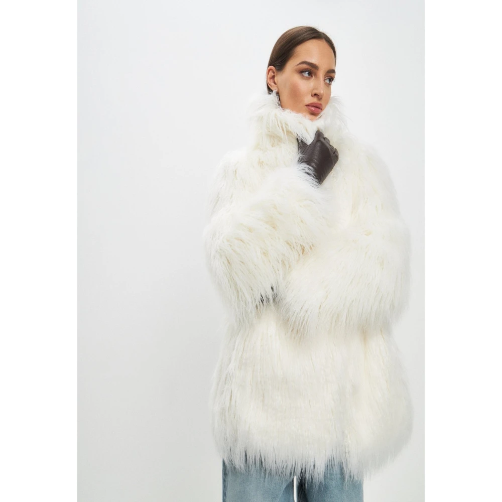 Cesare Gaspari Winter Warme Nep Bontjas Wit White Dames