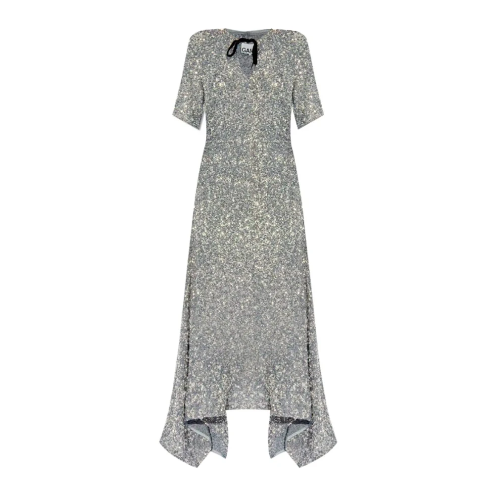 Ganni Paillet Versierde Sleutelgat Jurk Gray Dames