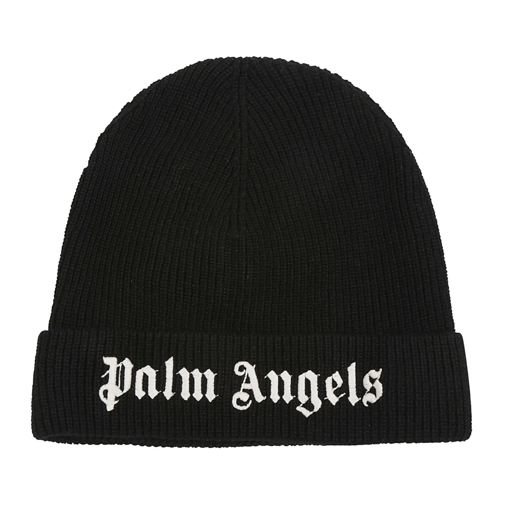 Palm Angels Zwart Wit Logo Beanie Black Heren