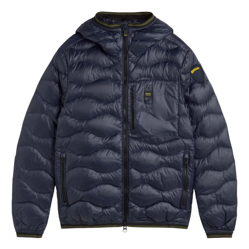 Blauer Gewatteerde jas met capuchon en logopatch Blue Heren