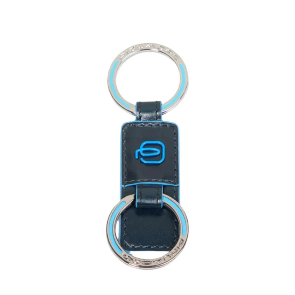Piquadro Homme Bleu Accessoires, Taille: One Size Porte-Clés En Cuir À Deux Anneaux