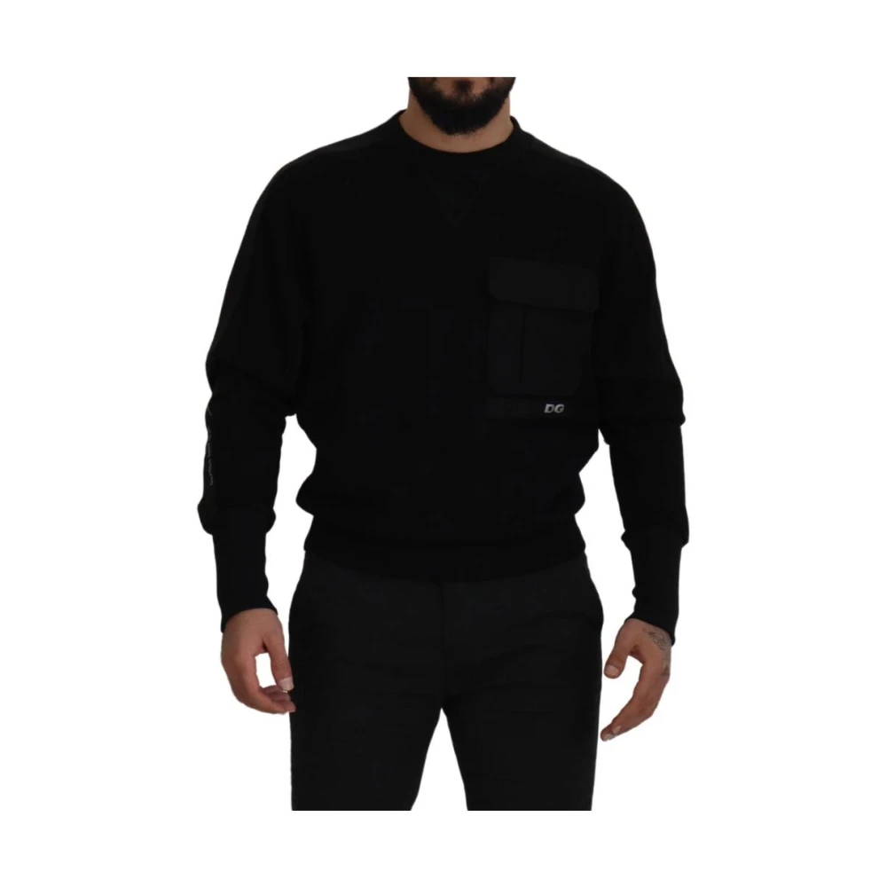 Dolce & Gabbana Men's Black Sweatshirts, Xs, Cotton Blend Crewneck Jumper