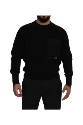 Svart Bomullsblandning Crewneck Tröja