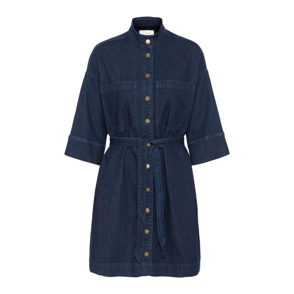 My Essential Wardrobe Donkerblauwe Overhemdjurk met ¾ Mouwen Blue Dames