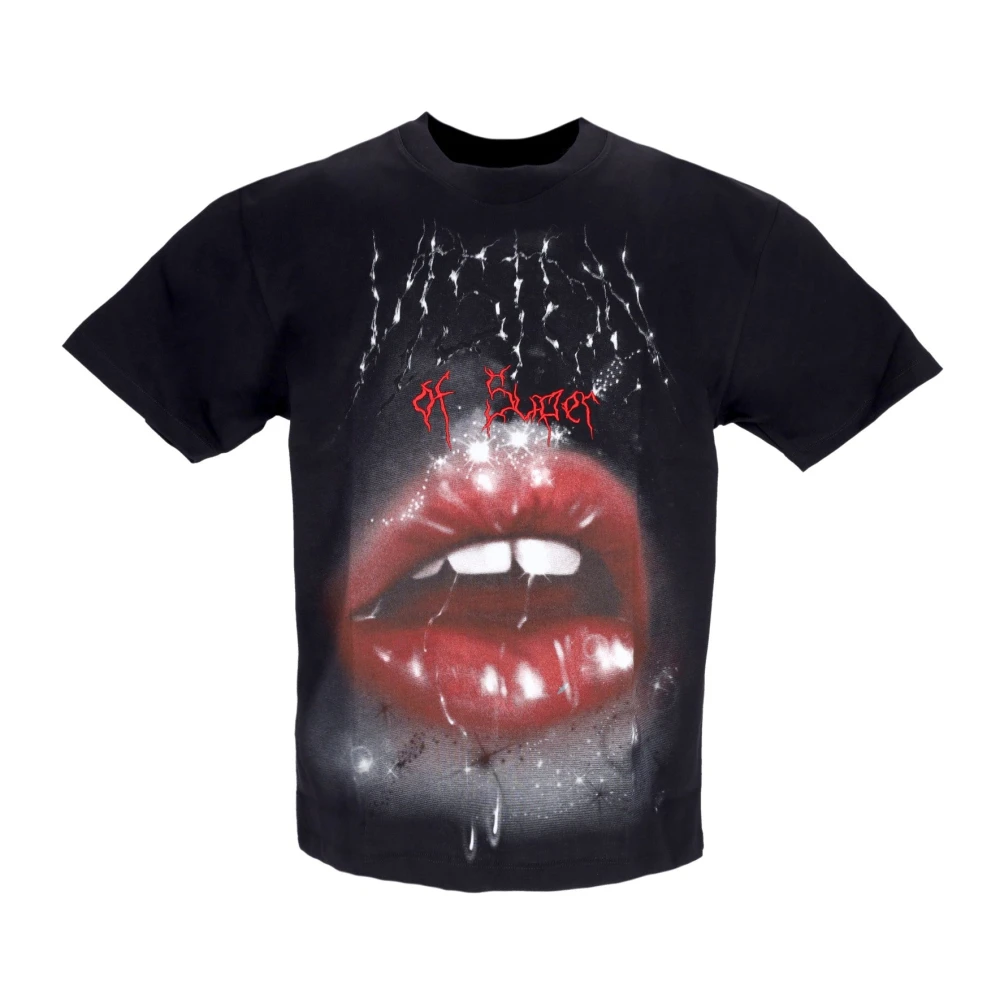 Vision Of Super Men's Black T-Shirts, L, Rock Mouth Print Tee