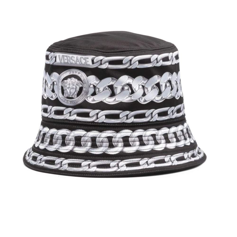 Versace Zwarte Katoenen Platte Rand Hoed Black Heren