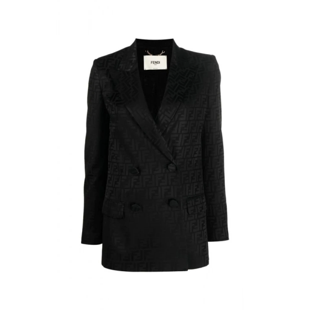 Fendi Zwarte zijden satijnen jacquard blazer Zwart Dames