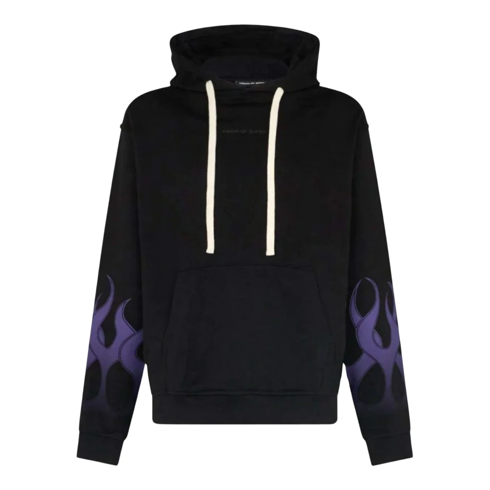 Vision Of Super Men's Black Hoodies, L, Flames Lightweight Hoodie /Purple
