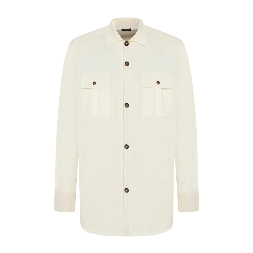 Kiton Kasjmier Overhemdjasje in Melk-Witte Gebreide Stof Beige Heren