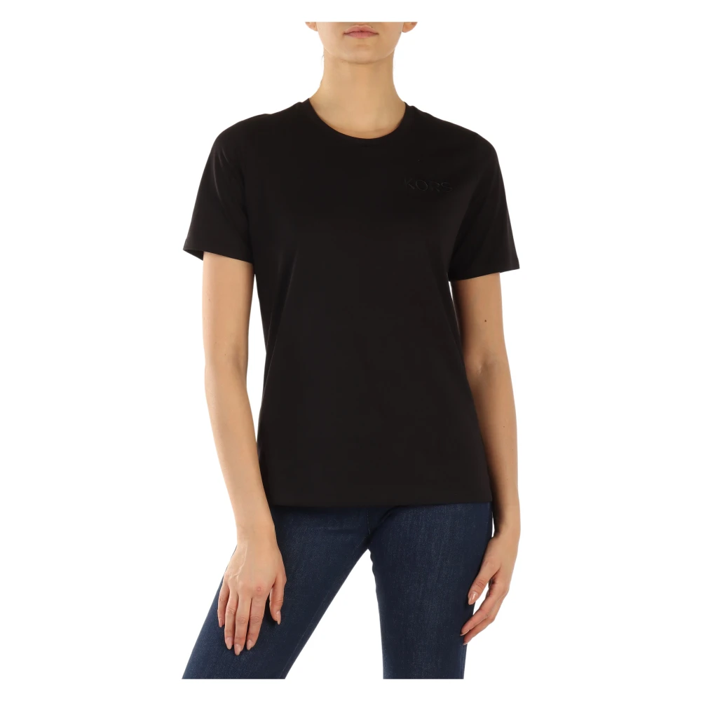 Michael Kors Biologisch Katoenen T-shirt met Logo Borduursel Black Dames