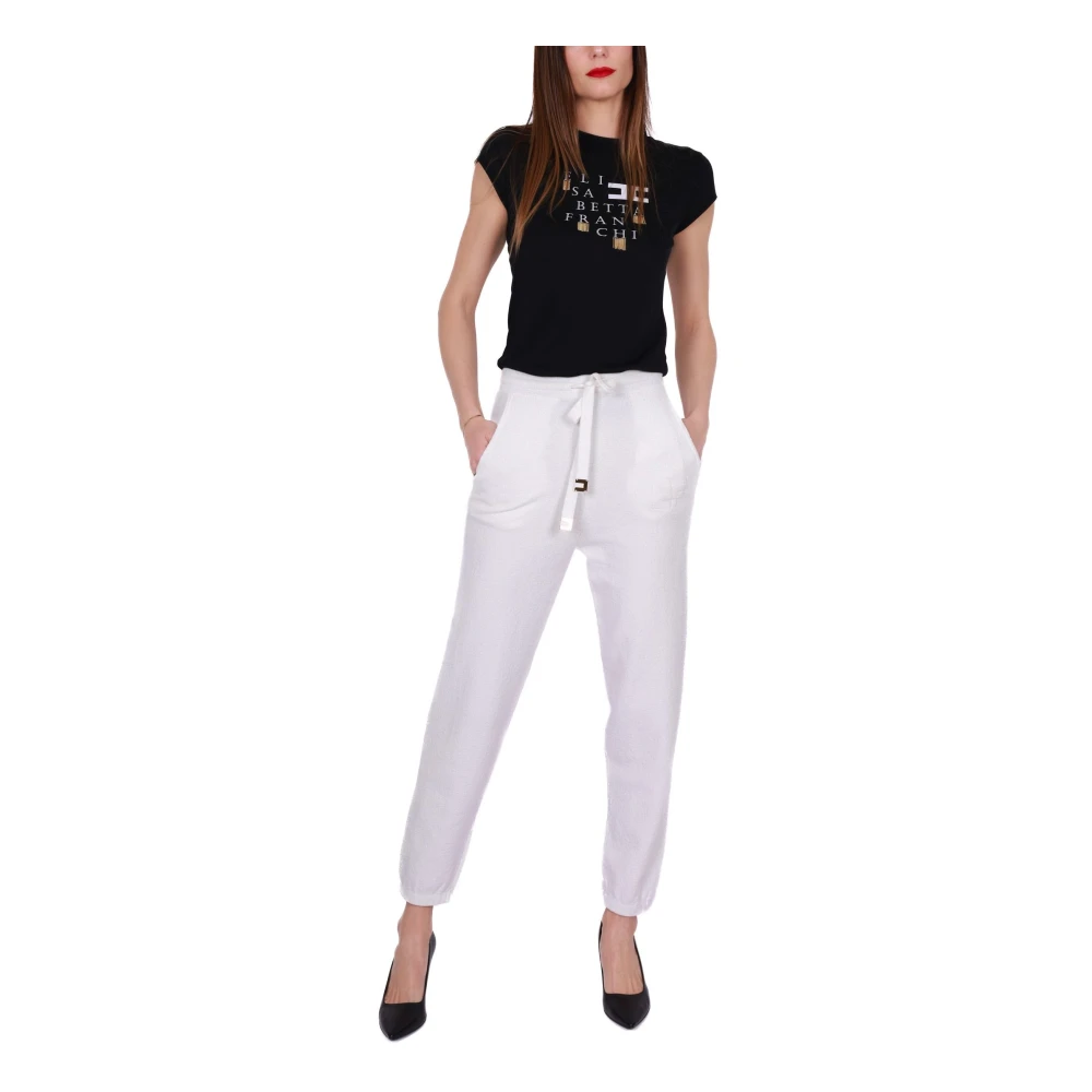 Elisabetta Franchi Witte katoenen joggerbroek met logo White Dames