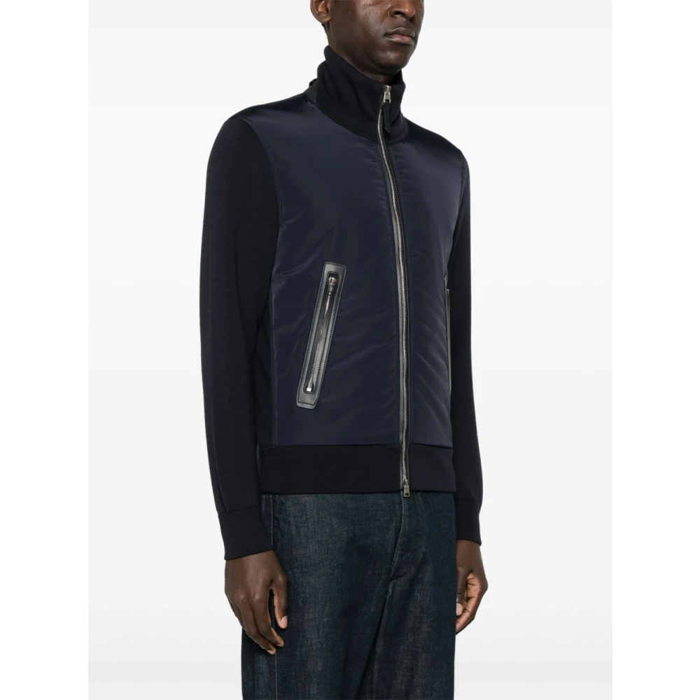 Tom Ford Blauwe Rits Trui Hoge Hals Lange Mouwen Blue Heren