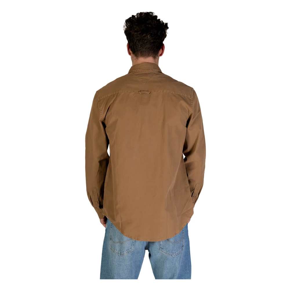 Tommy Jeans Bruine Effen Knoopsluiting Shirt Brown Heren
