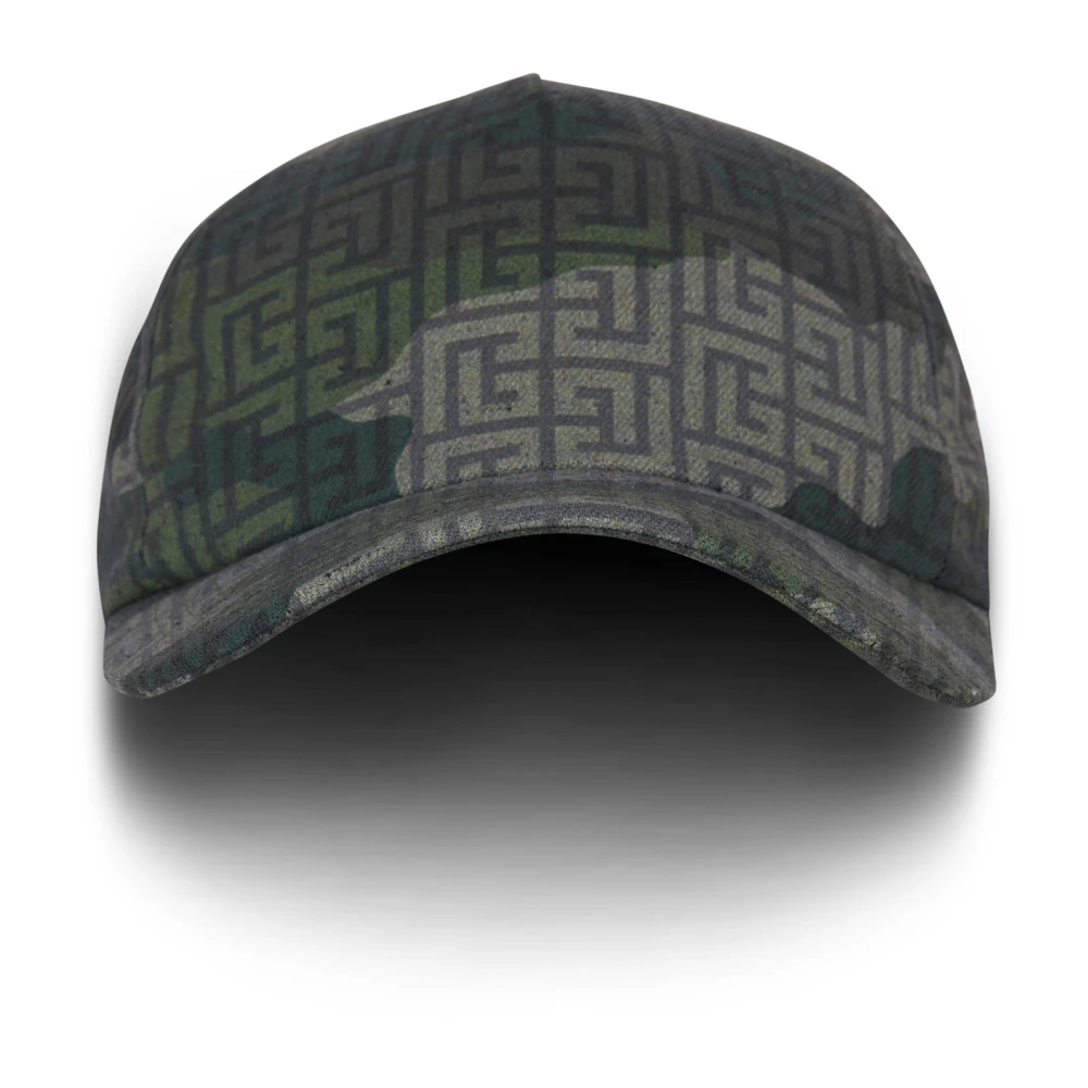 Balmain Monogram camouflage print baseball cap Green Heren