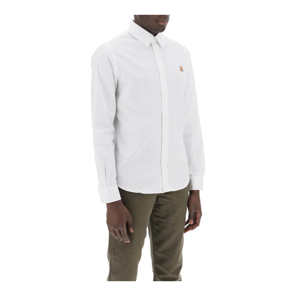 Maison Kitsuné Witte Katoenen Overhemd met Geborduurd Vossenhoofd White Heren