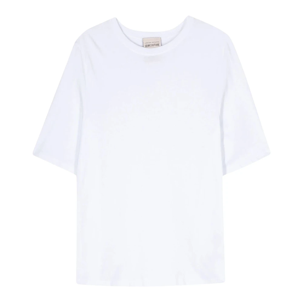 Semicouture Wit Katoenen T-shirt met Logo Print White Dames