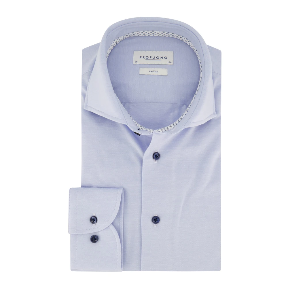 Profuomo Blauw Business Gebreid Overhemd Blue Heren