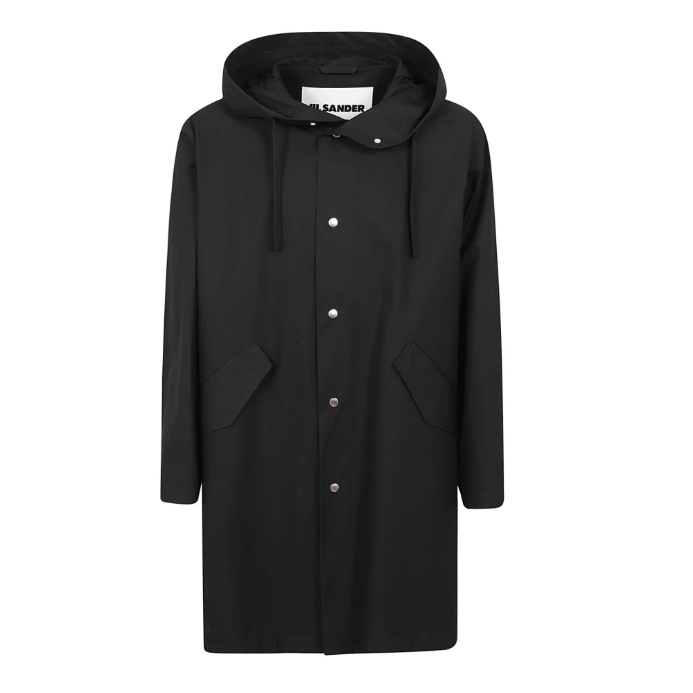 Jil Sander Svart Parkas med Dragsko Huva Black, Herr